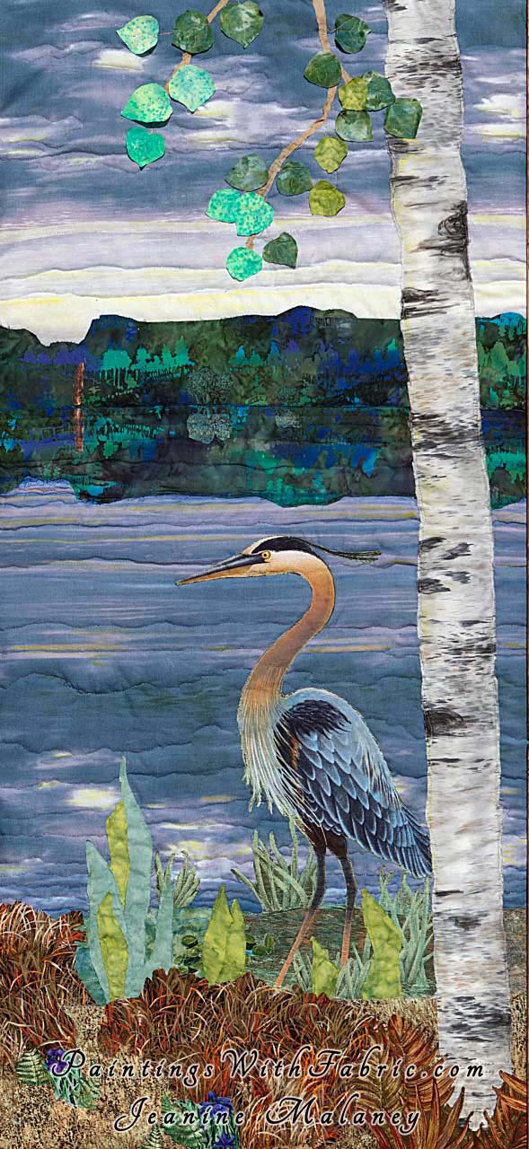 Dawn on the Lake  Art Quilt Landscape Quilt, Watercolor Quilt