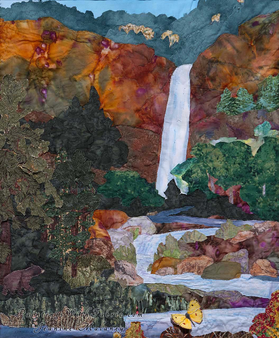 Treasure Falls Autumn Art Quilt Landscape Quilt, Watercolor Quilt