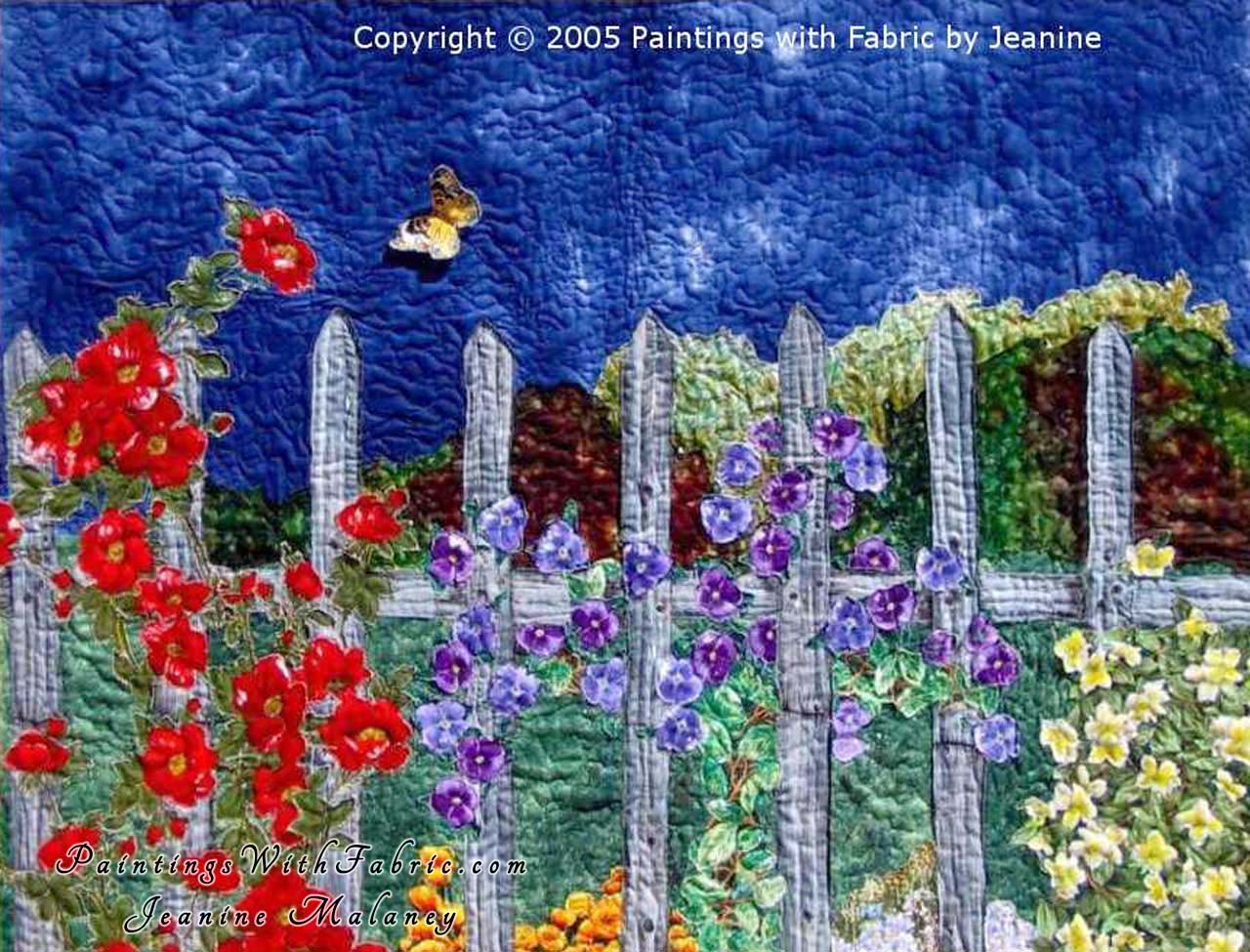 Garden Fence Art Quilt Landscape Quilt, Watercolor Quilt