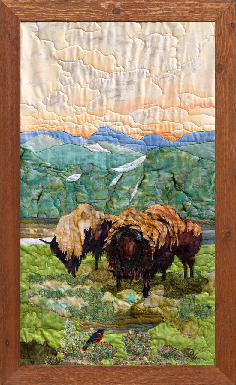 Early June at Yellowstone Art Quilt Landscape Quilt, Watercolor Quilt