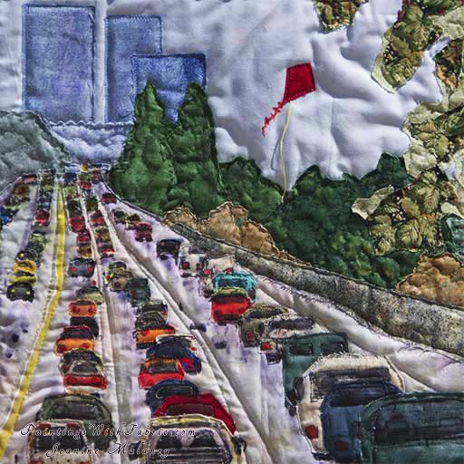 Cityscape TrafficOriginal Landscape Quilt Art Quilt