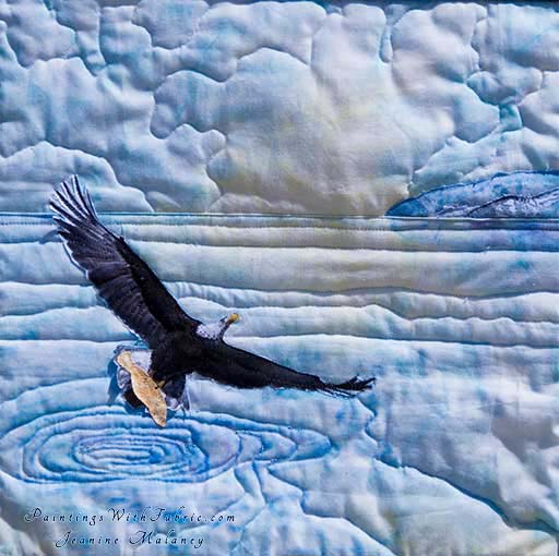 Eagle Fishing Original Landscape Quilt Art Quilt
