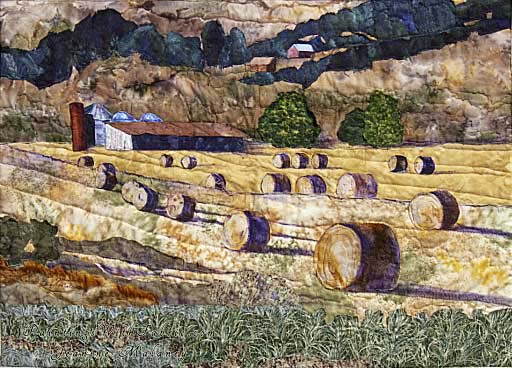 Hay Bales     Original Landscape Quilt, Watercolor Quilt