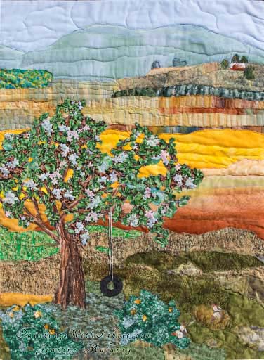 Tire Swing on the Old  Apple TreeOriginal Landscape Quilt Art Quilt