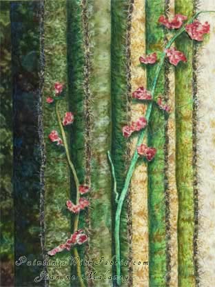 Penstemon on Saguaro I     Original Landscape Quilt, Watercolor Quilt