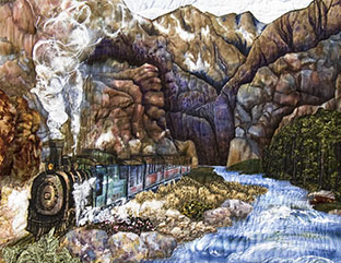 Landscape Quilt of a train in the Colorado Rocky Mountains