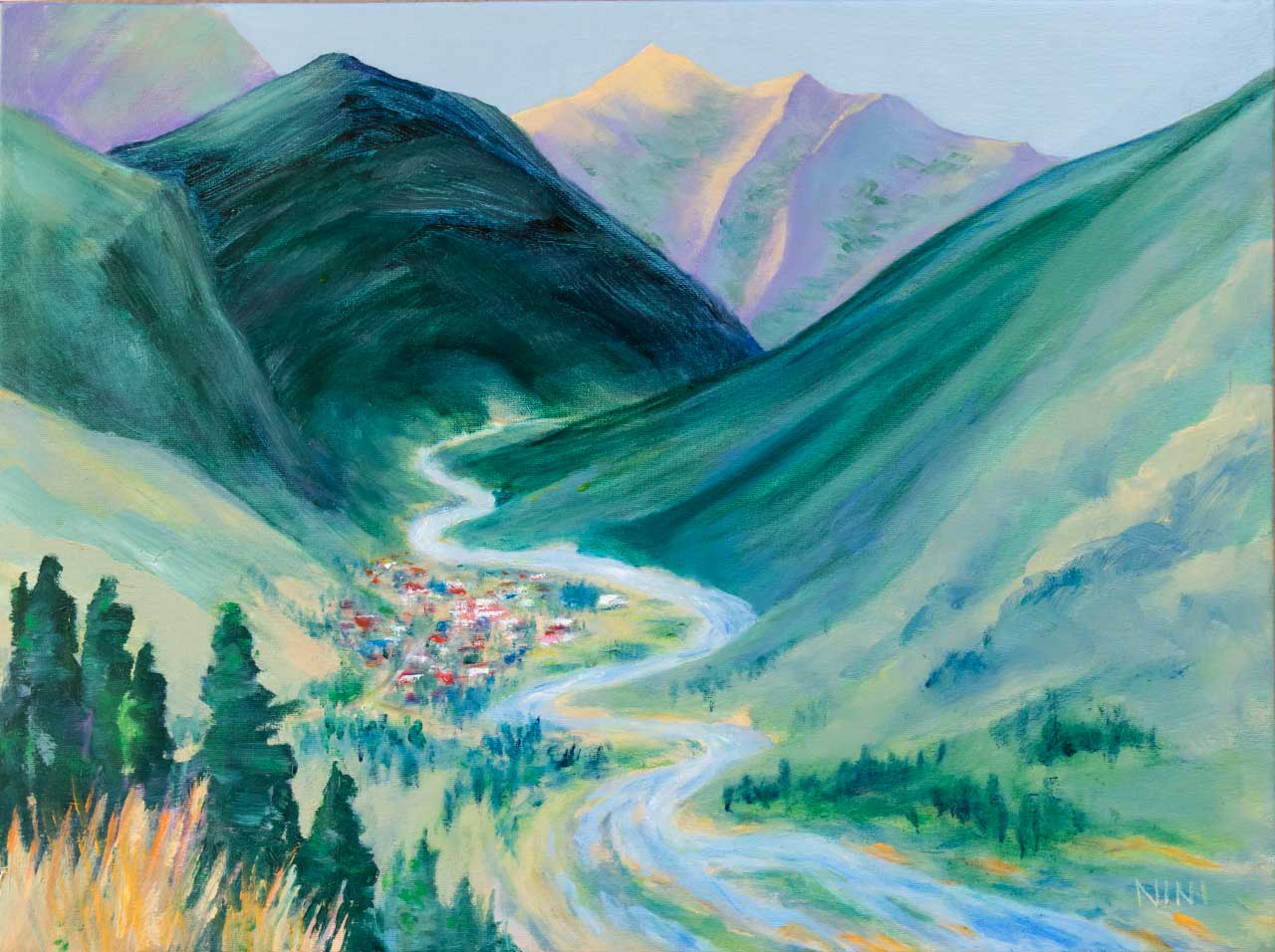 Alpine Village   Unframed Original Watercolor Painting 