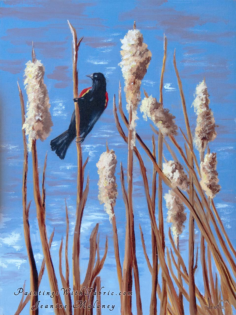 Red Winged Blackbird Unframed Original Watercolor Painting Waterscape