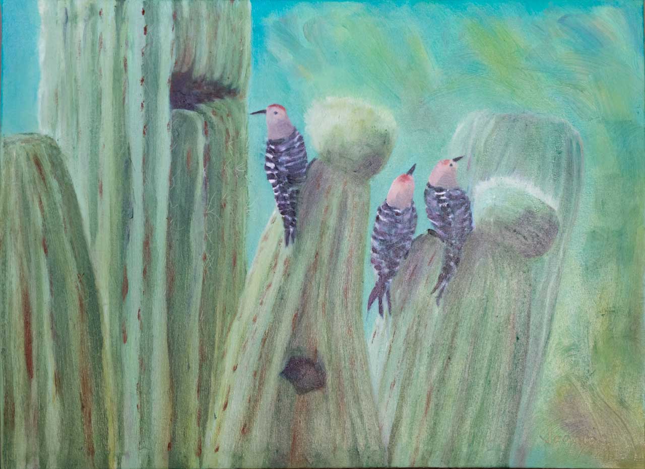 Saguaro Meetup Unframed Original Watercolor Painting 