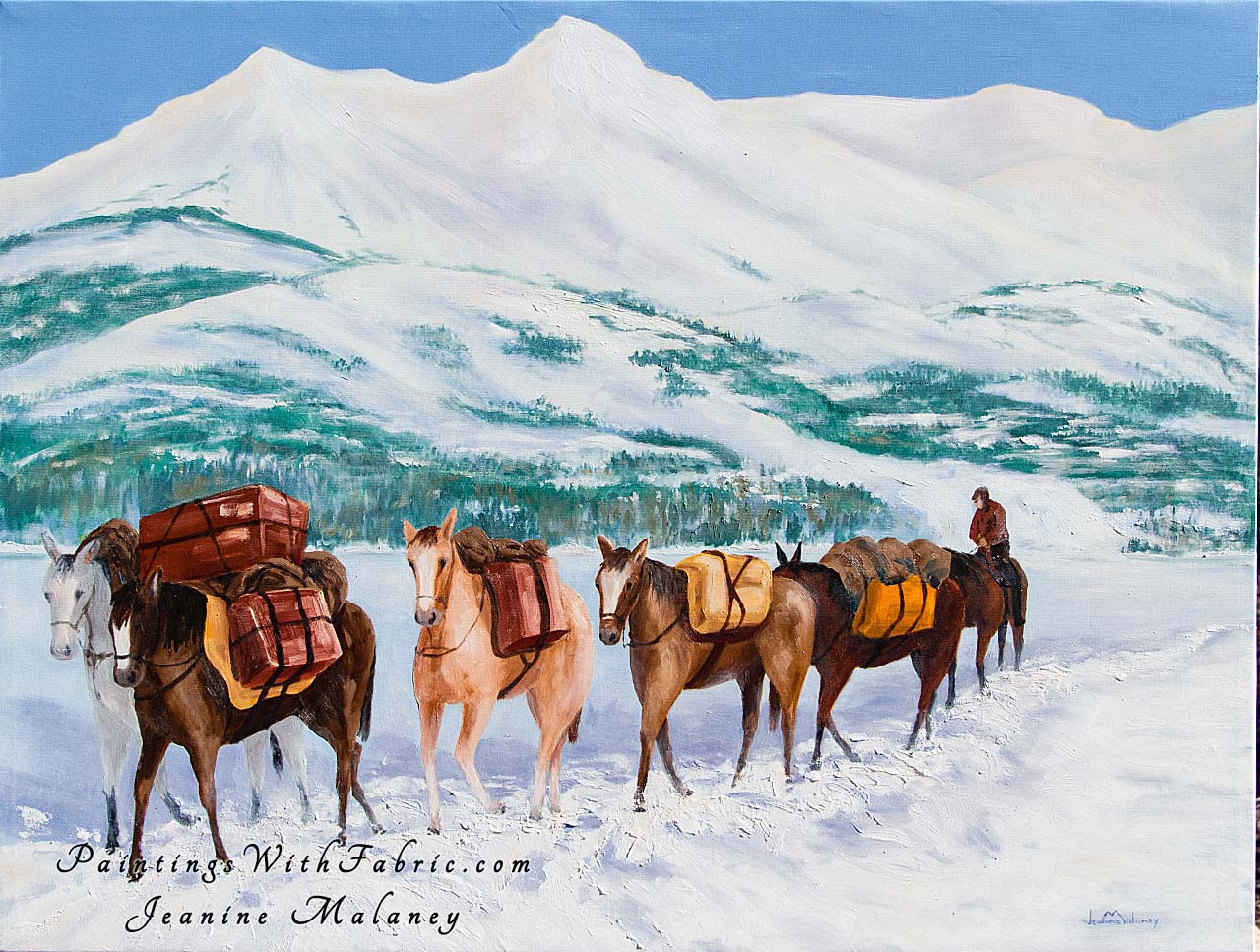 Winter Pack Train  Unframed Original Watercolor Painting Landscape