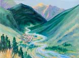 Gallery of Original Landscape Watercolor Alpine Village  