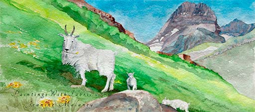 Beneath Mt. Wilbur  Unframed Original Panorama Watercolor Painting Mountain goats in rugged terrain