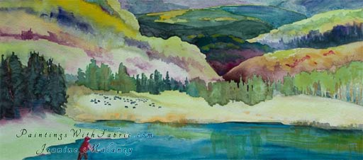 Love Lake Unframed Original Panorama Watercolor Painting fly fishing Love Lake in the Rockys