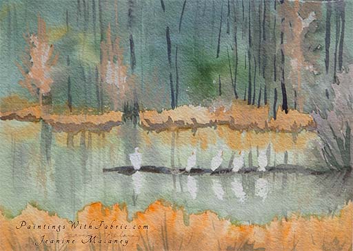 White Pelicans at Yellowstone Unframed Original  Watercolor Painting Colorado  Rocky mountain view