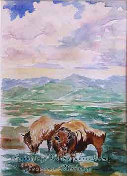 Bison Watching - an Original Southwest Watercolor Painting