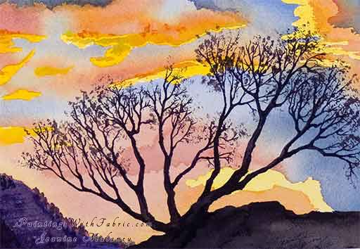 Sunset Tree - an Original Southwest Watercolor Painting