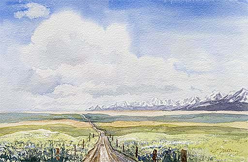 Wyoming Rt.191  Unframed Original Landscape Watercolor Painting of Wyoming Rt.191 heading west