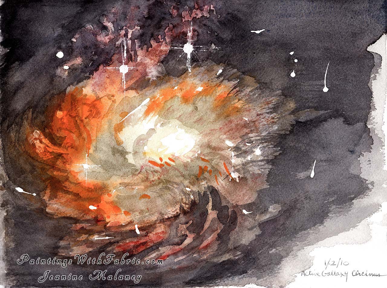 Active Galaxy Circinus Unframed Original Watercolor Painting A celestial wonder
