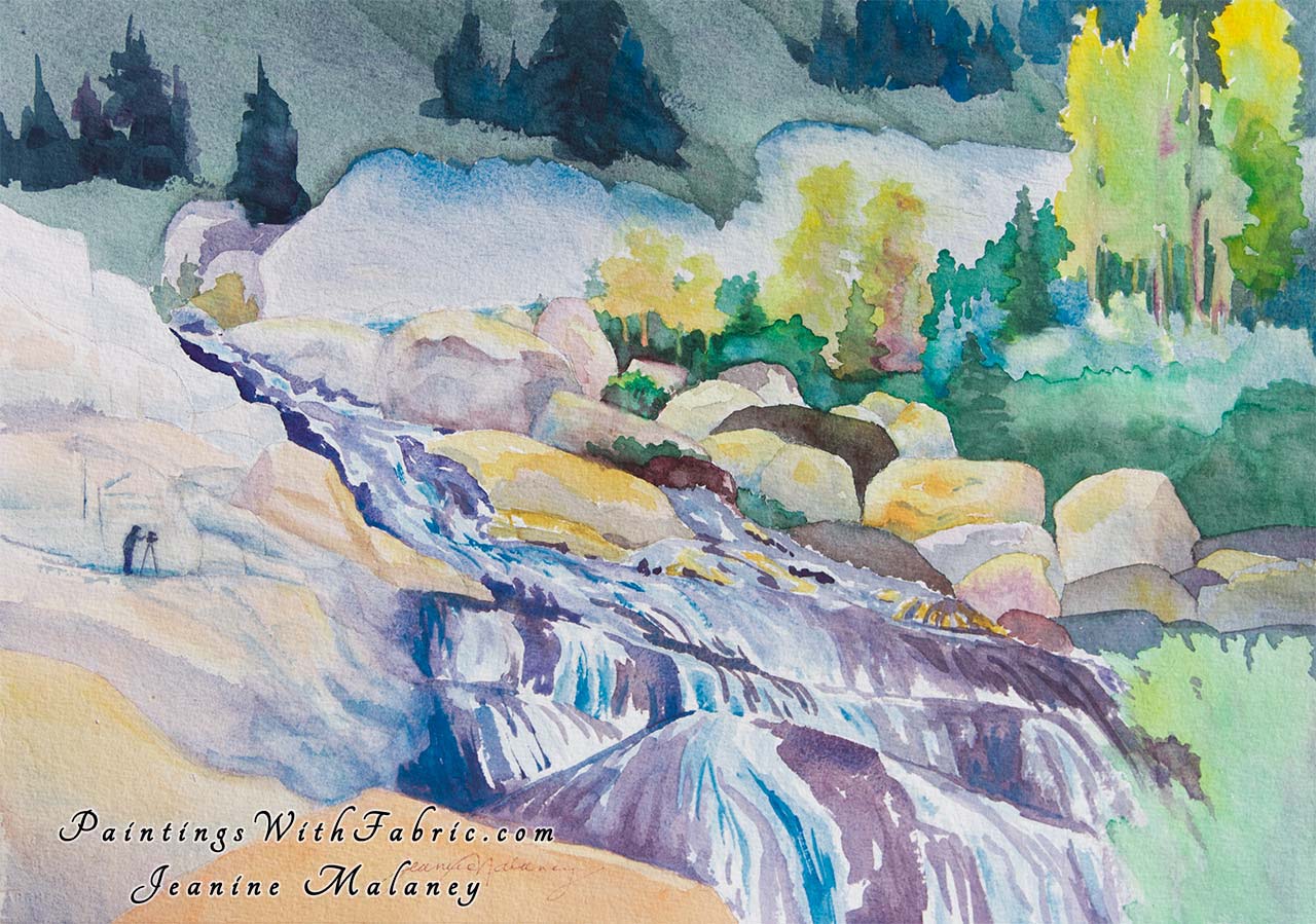 Alluvial Fan  Unframed Original Watercolor Painting waterfall in  Rocky Mountains National Park