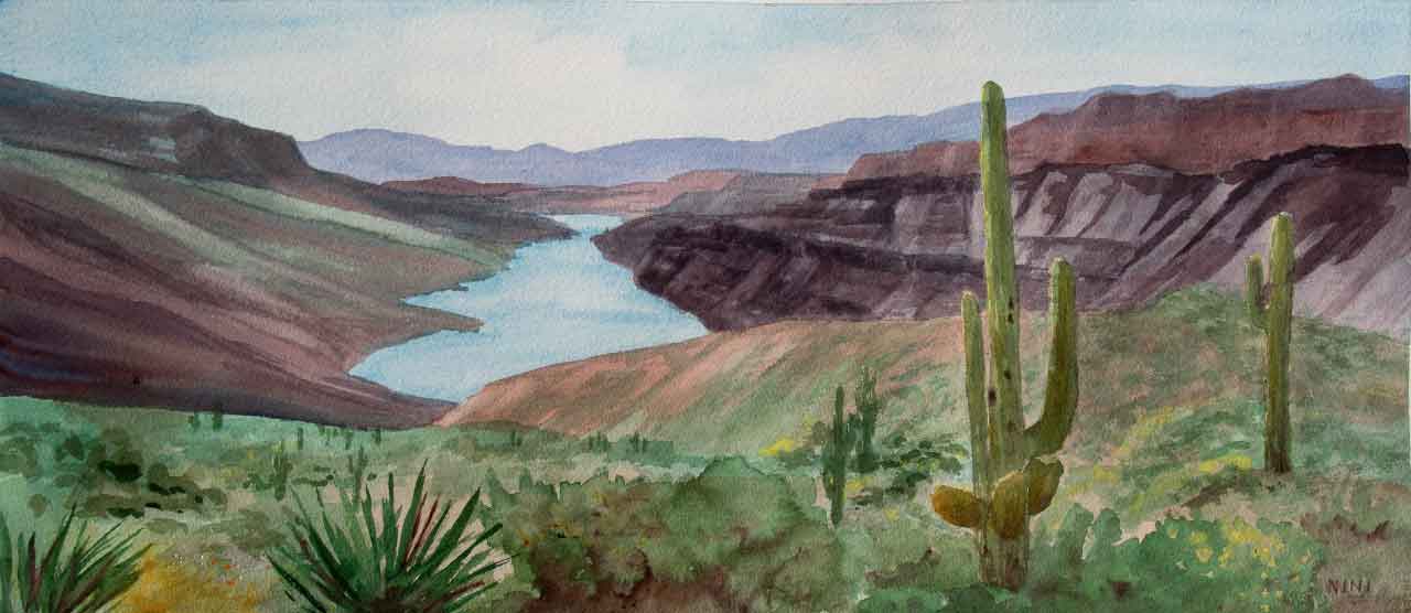 Desert Paradox, Bartlet Lake Unframed Original Watercolor Painting Desert Paradox, Bartlet Lake