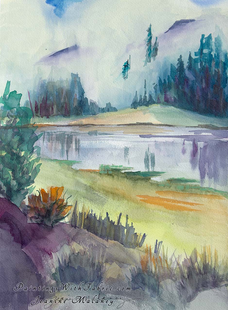 Fog at Love Lake Unframed Original Watercolor Painting A watercolor prainting of a Colorado Mountain Lake with fog