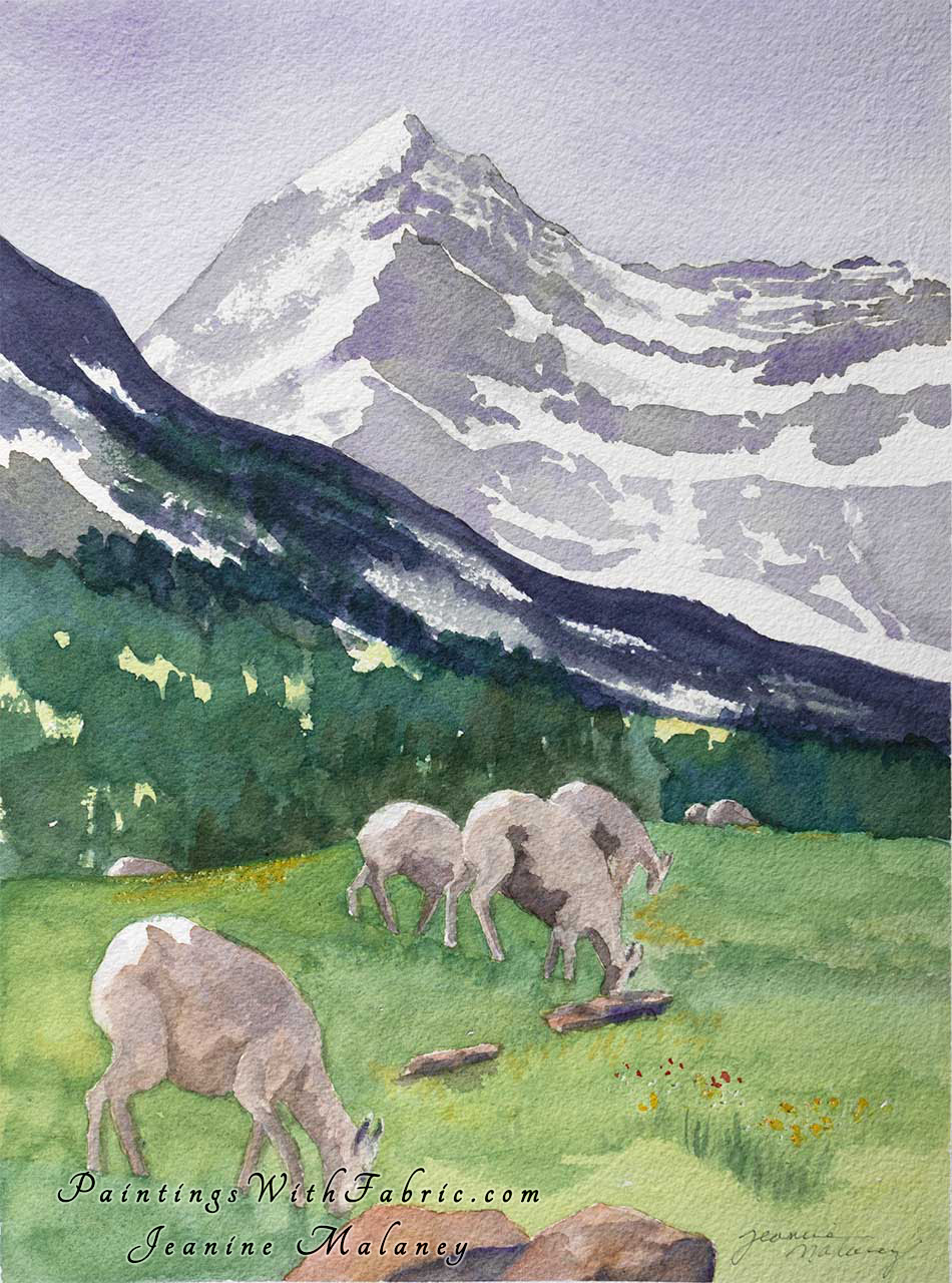 Grazers at Glacier National Park  Unframed Original Watercolor Painting 