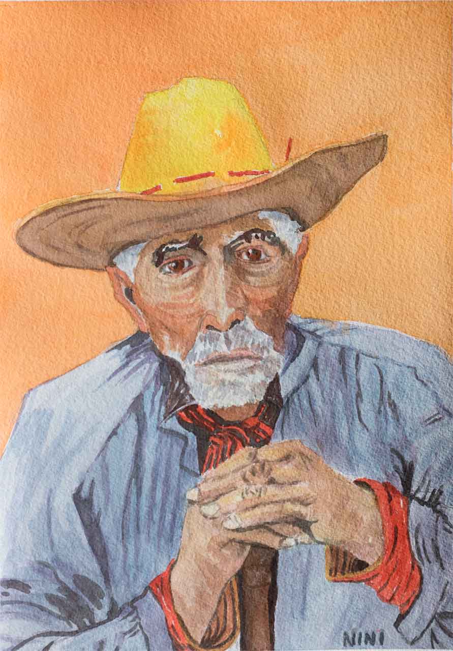 Ode to Van Gogh  Unframed Original Watercolor Painting an old peasant man