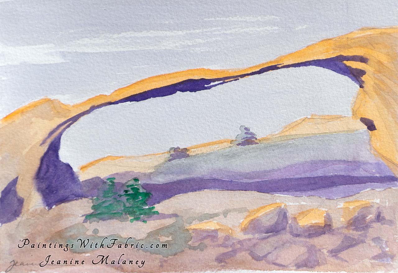 Remembering Landscape Arch  Unframed Original Watercolor Painting  natural sandstone arch