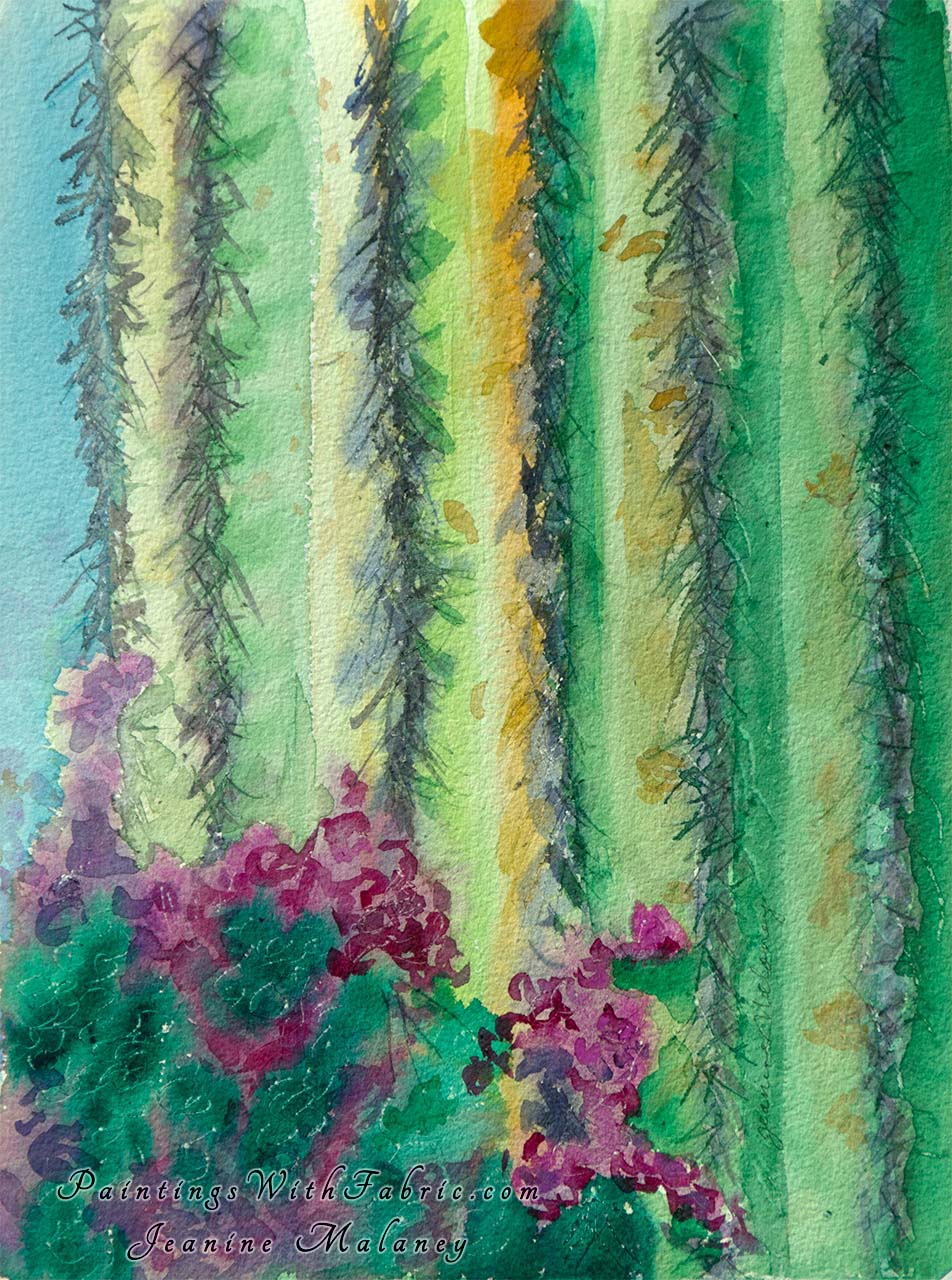 Saguaro Stripes Unframed Original Watercolor Painting A Saguaro cactus