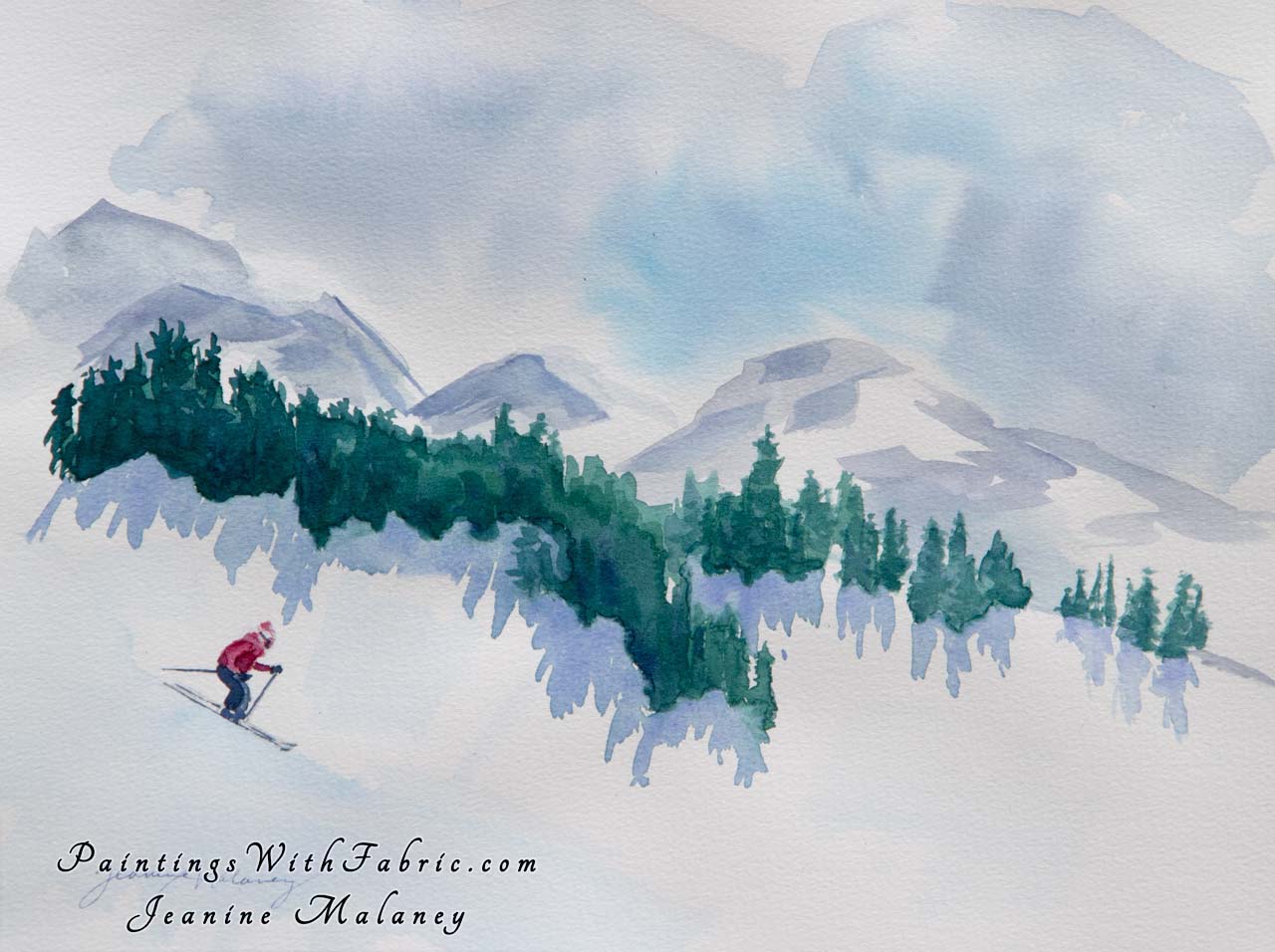 Ski Heaven Unframed Original Watercolor Painting 