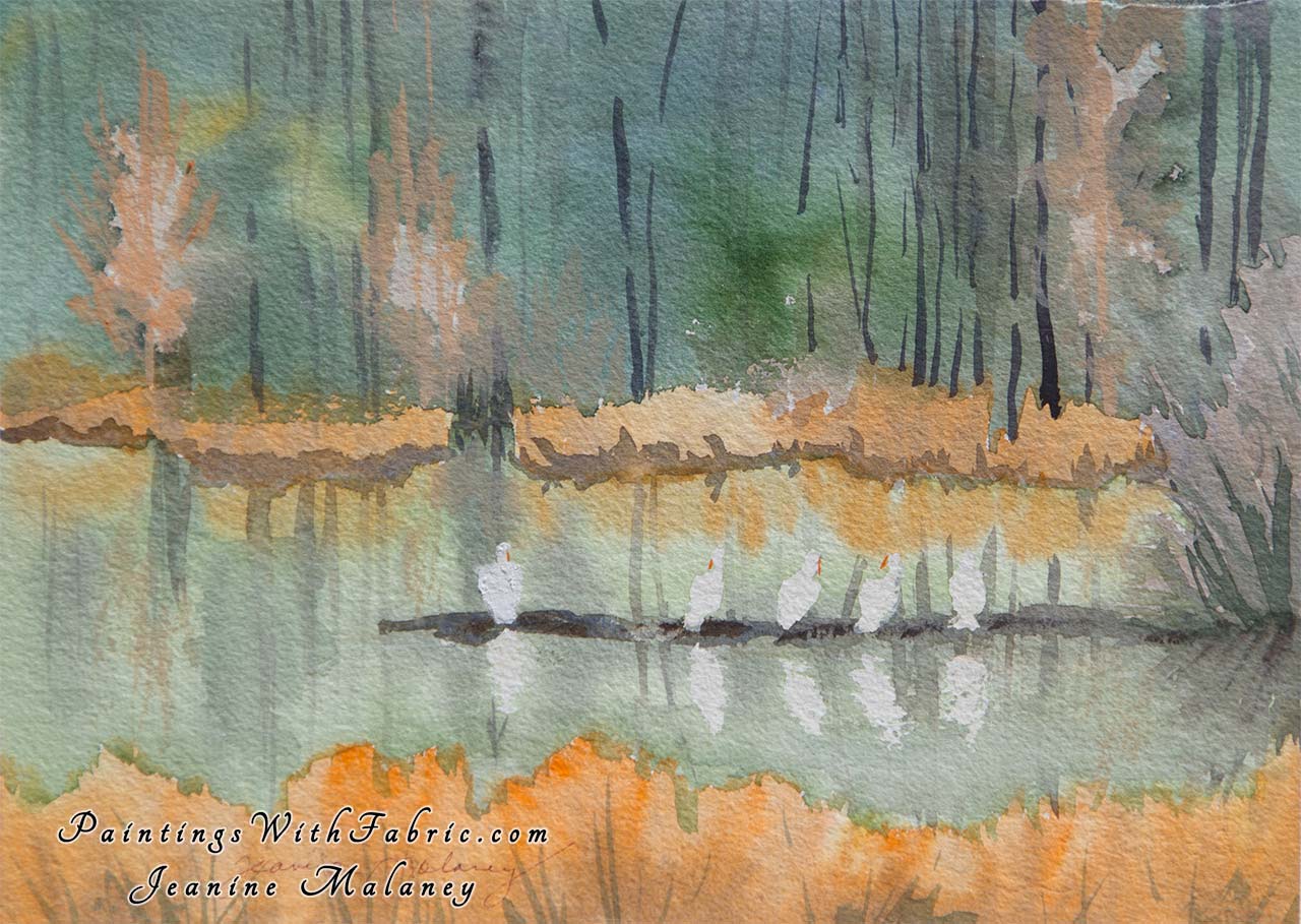White Pelicans at Yellowstone Unframed Original Watercolor Painting Colorado  Rocky mountain view