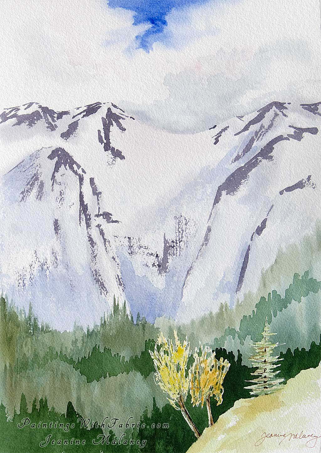 Cascade Green Unframed Original Watercolor Painting of a mountain landscape of Cascade National Forest