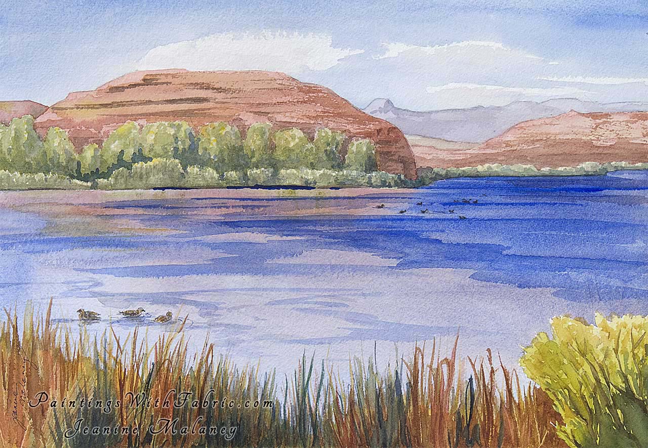 Clear Creek Resevoir Unframed Original Watercolor Painting of high desert lake in Arizona
