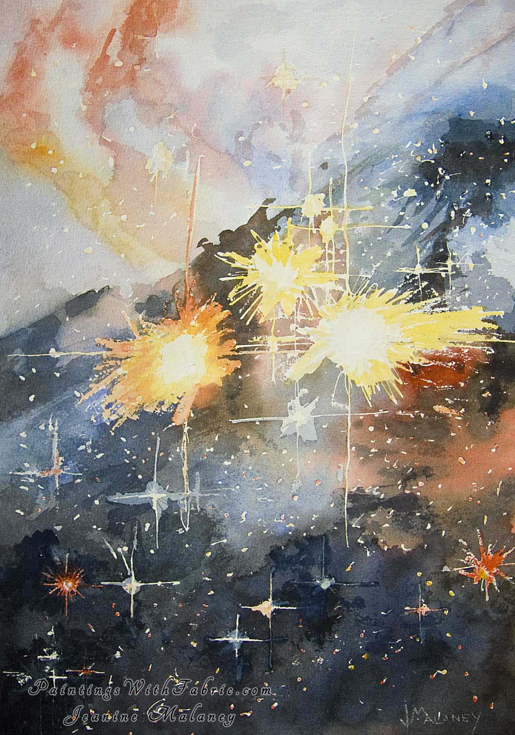 Cosmic Fireworks Unframed Original Watercolor Painting of the Colossal Stars Within Carina Nebula