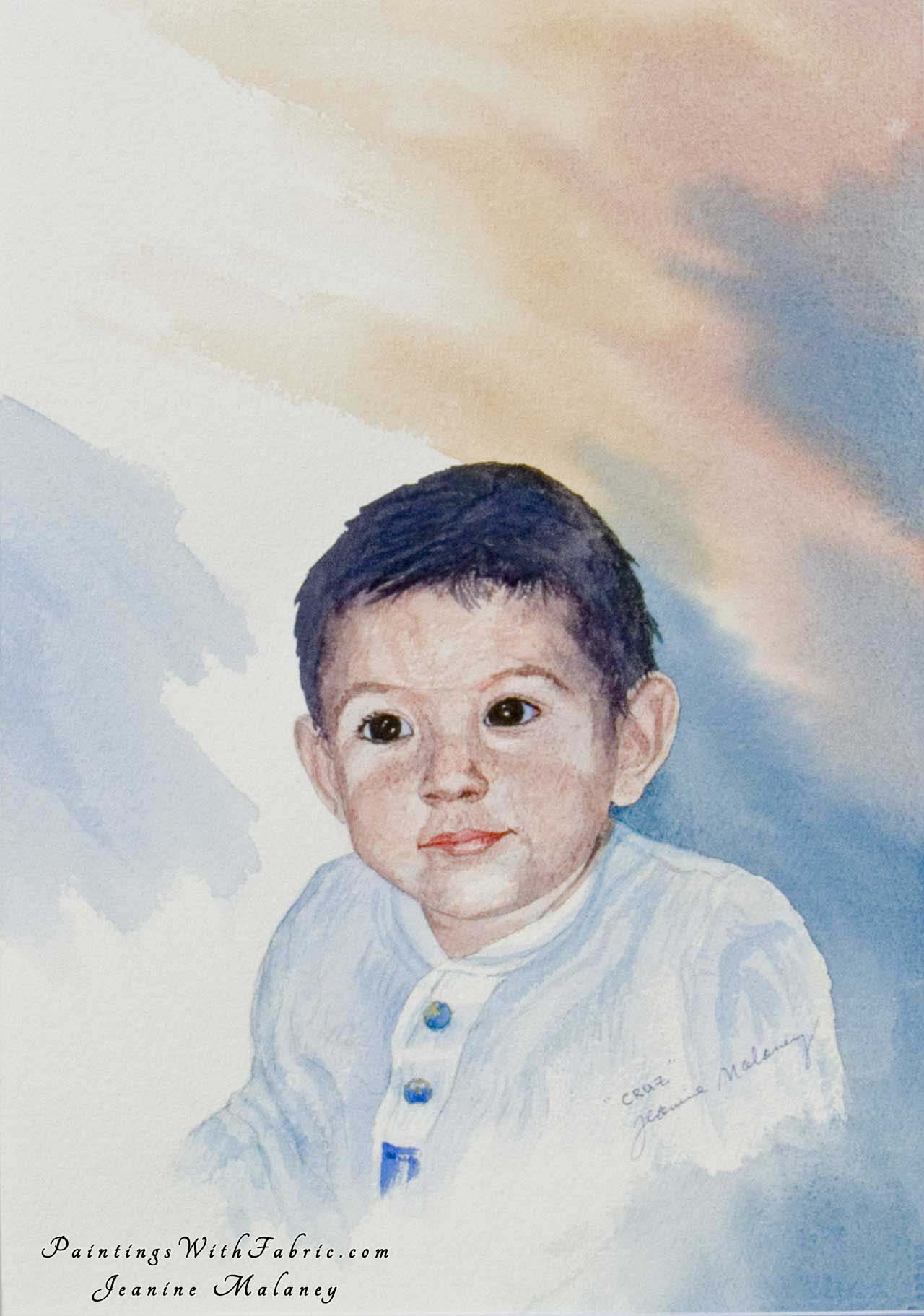Cruz Unframed Original Watercolor Painting of a portrait of a young boy