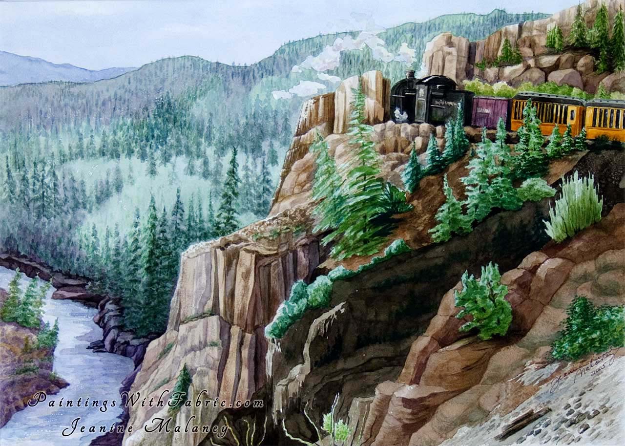 On the Edge Unframed Original Watercolor Painting of a steam-powered Durango to Silverton CO coal train
