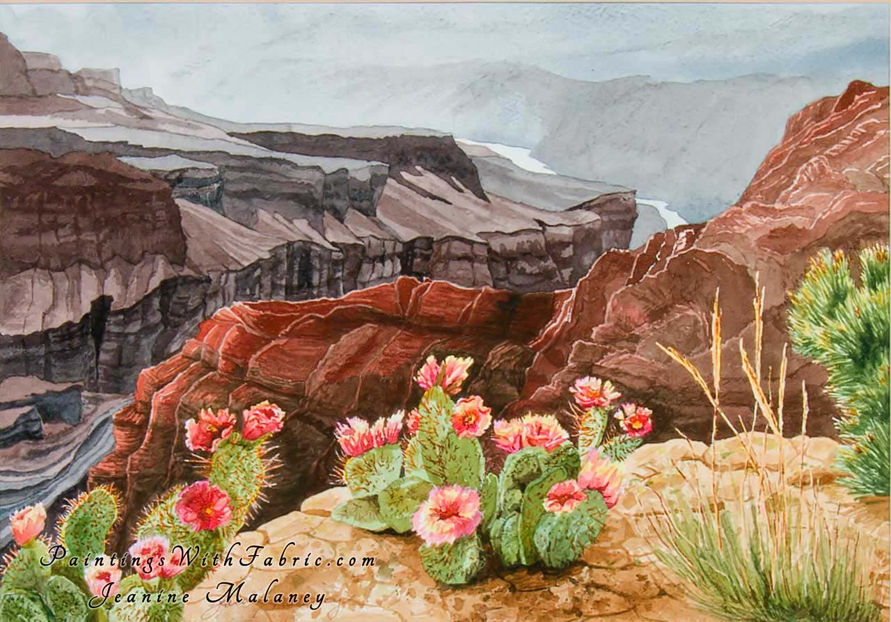 Grand Indeed Unframed Original Watercolor Painting of the Grand Canyon with Prickle Pair Cactus