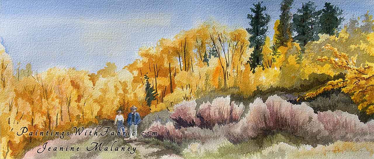 Hiking in Gold  Unframed Original Watercolor Painting Fantasic fall colors of the aspins in Colorado