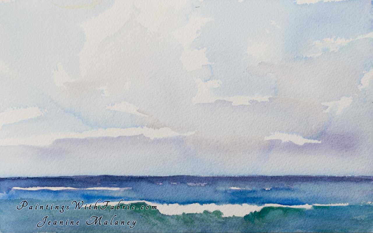 Kauai Ocean Unframed Original Watercolor Painting waves on the Kauai Ocean