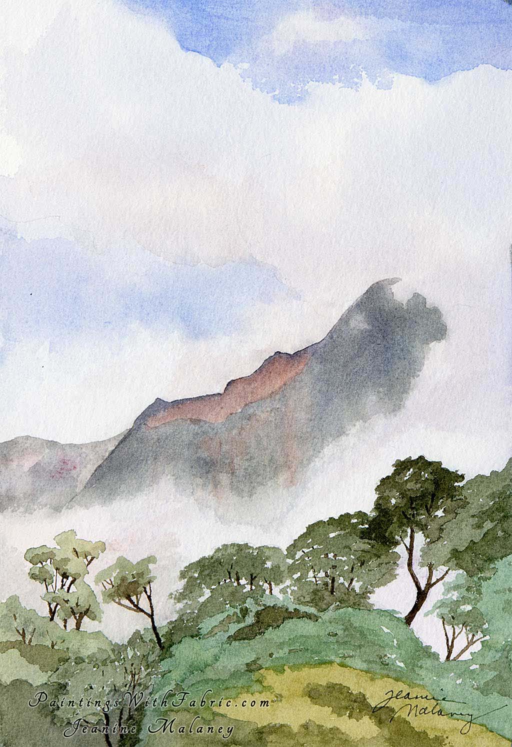 Kokee Point II Unframed Original Watercolor Painting of mountain view of Kokee Point along the Kauai Coast