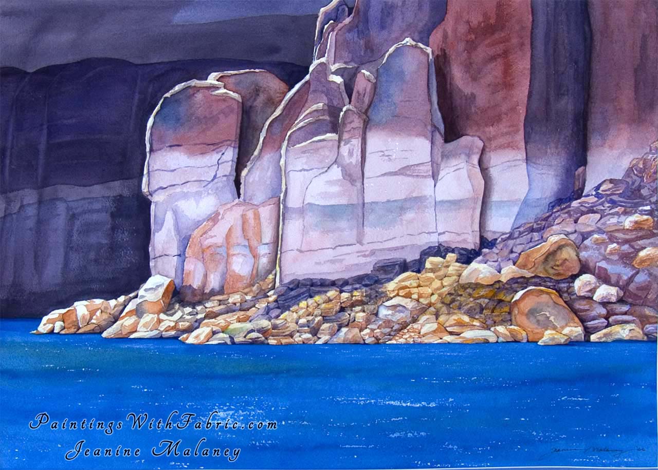 Lake Powell II Unframed Original Watercolor Painting of a rockey cayon view at Lake Powell 
