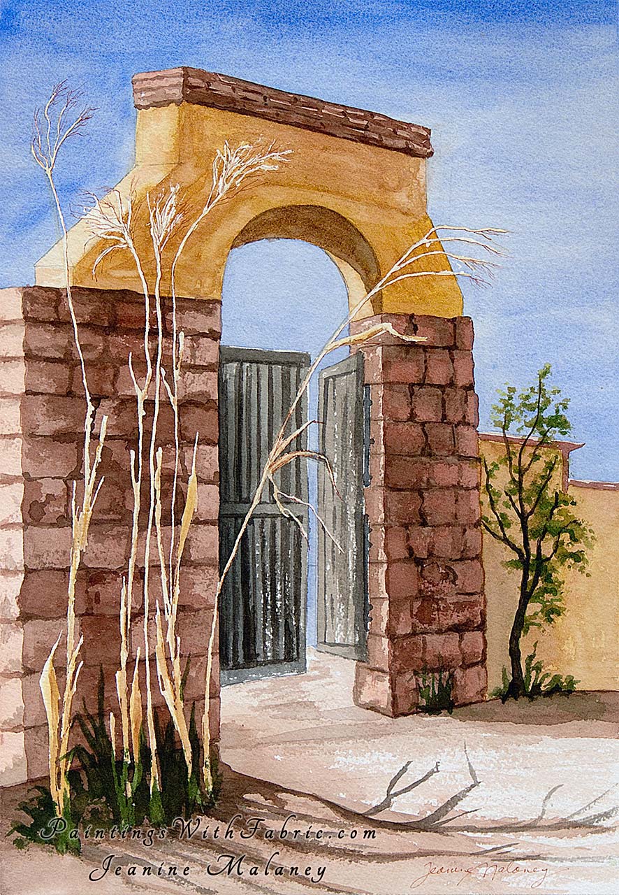 LaPosada Yard Gate   Unframed Original Watercolor Painting A watercolor painting at historic LaPosada Hotel