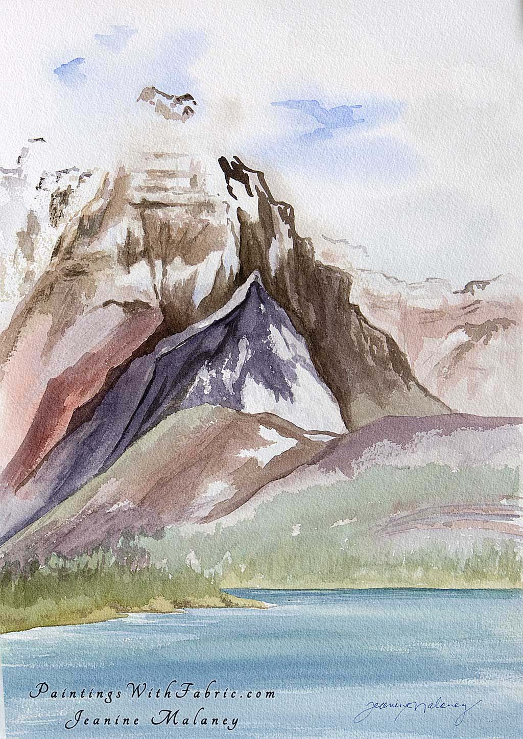 Many Glacier Unframed Original Watercolor Painting of a western mountain landscape of Glacier National Park