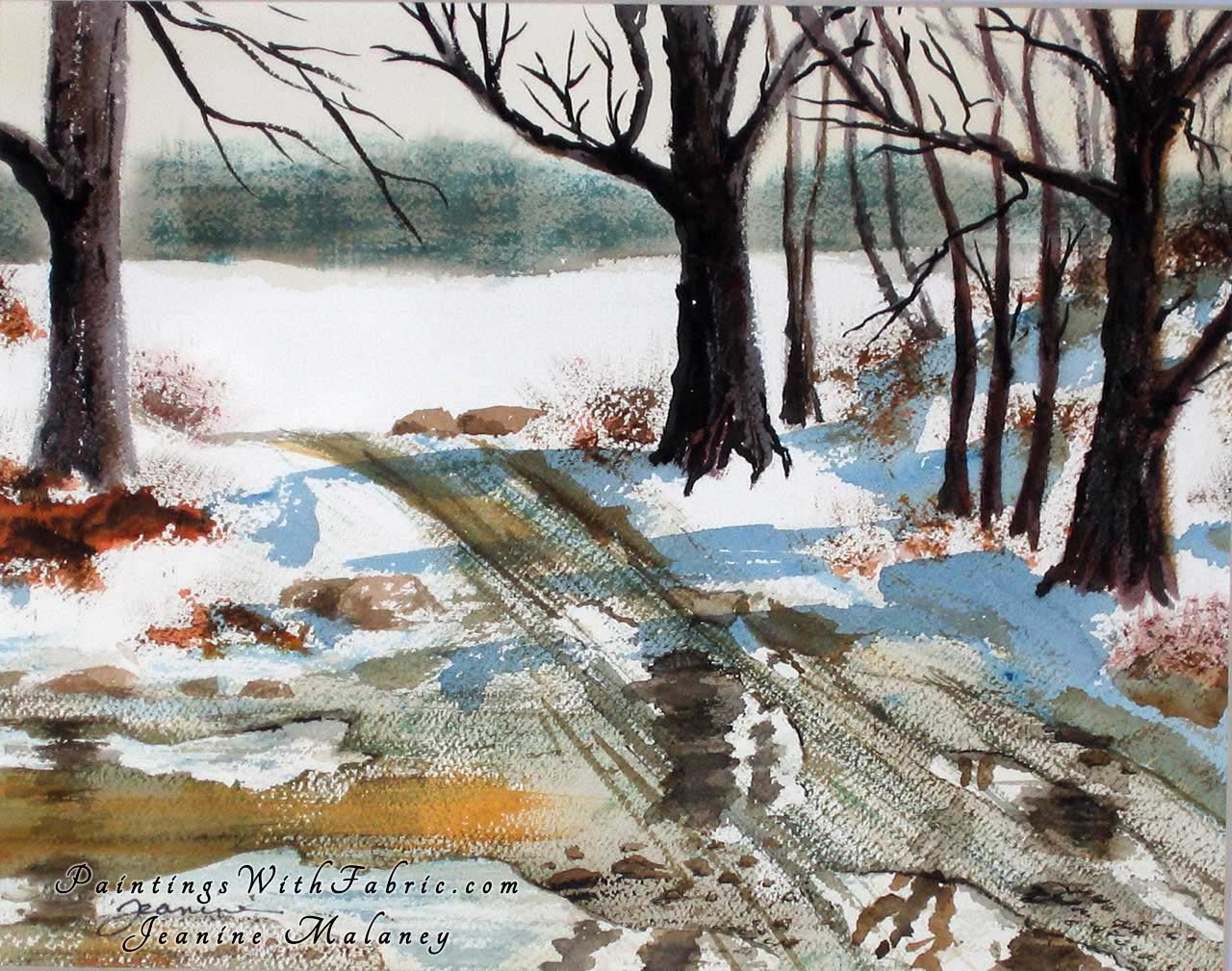 Spring Melt Unframed Original Watercolor Painting of a midwest driveway in early spring
