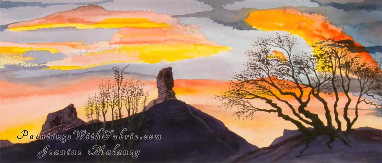 Panorama of Chimney Rock Unframed Original Watercolor Painting of a sunset at Chimney Rock Pagosa Springs