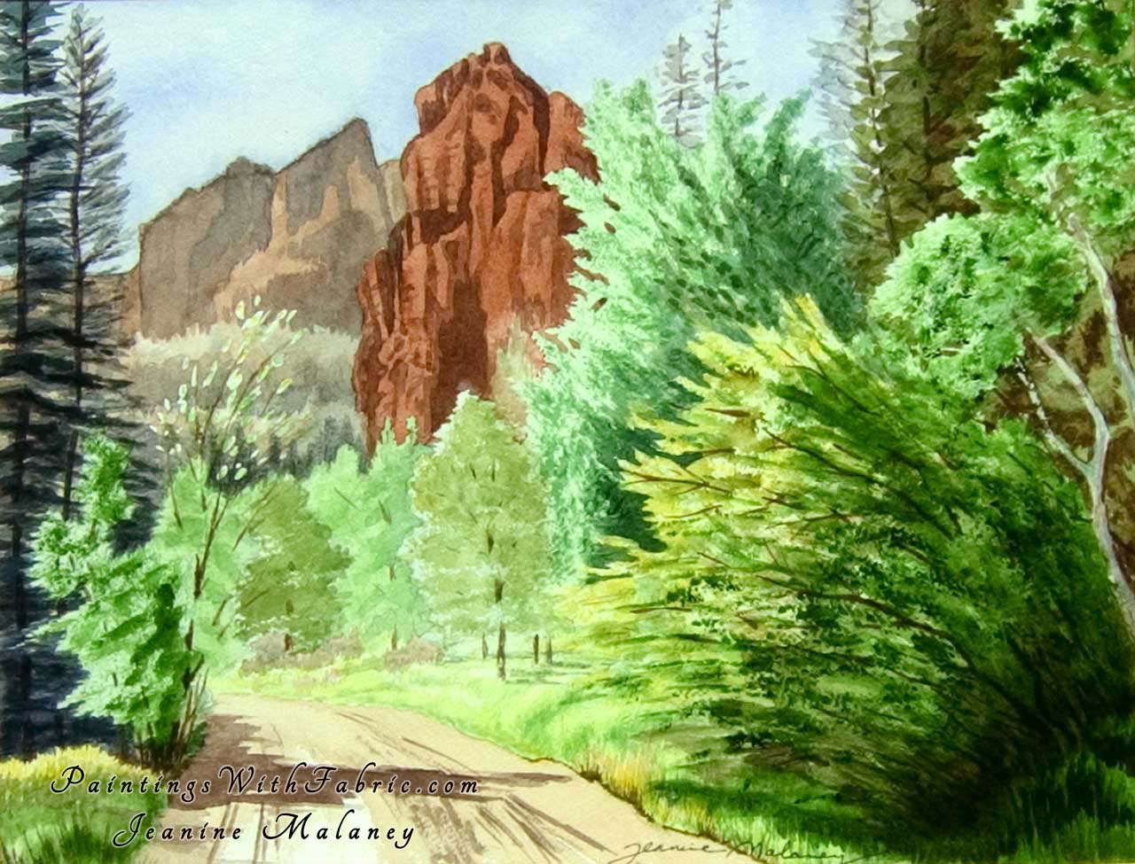 On the Road to Piedra Falls Unframed Original Watercolor Painting of a forest road
