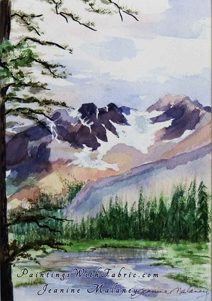 Purple Mountains Majesty Unframed Original Watercolor Painting of stream with purple mountain backgournd