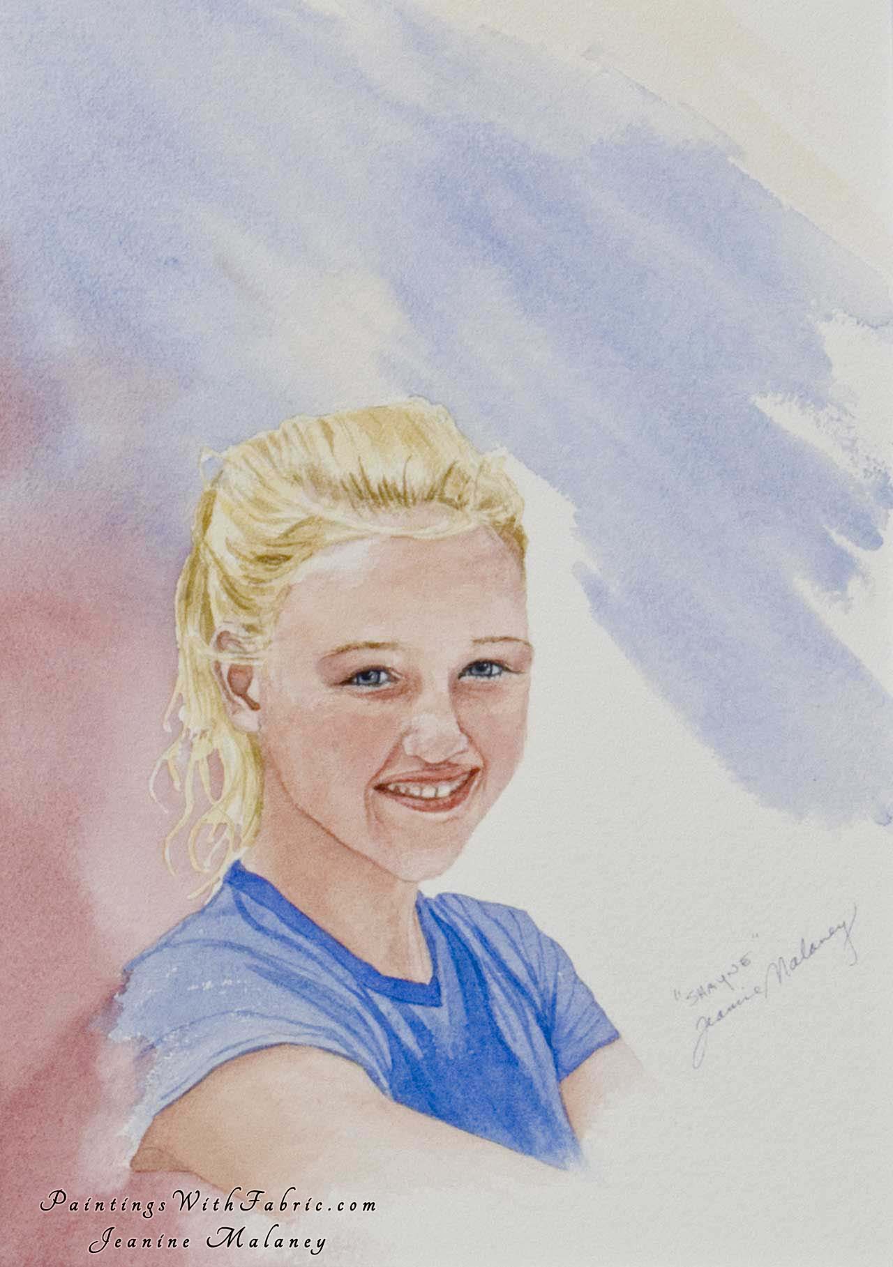 Shayne Unframed Original Watercolor Painting of a portrait of  a young girl