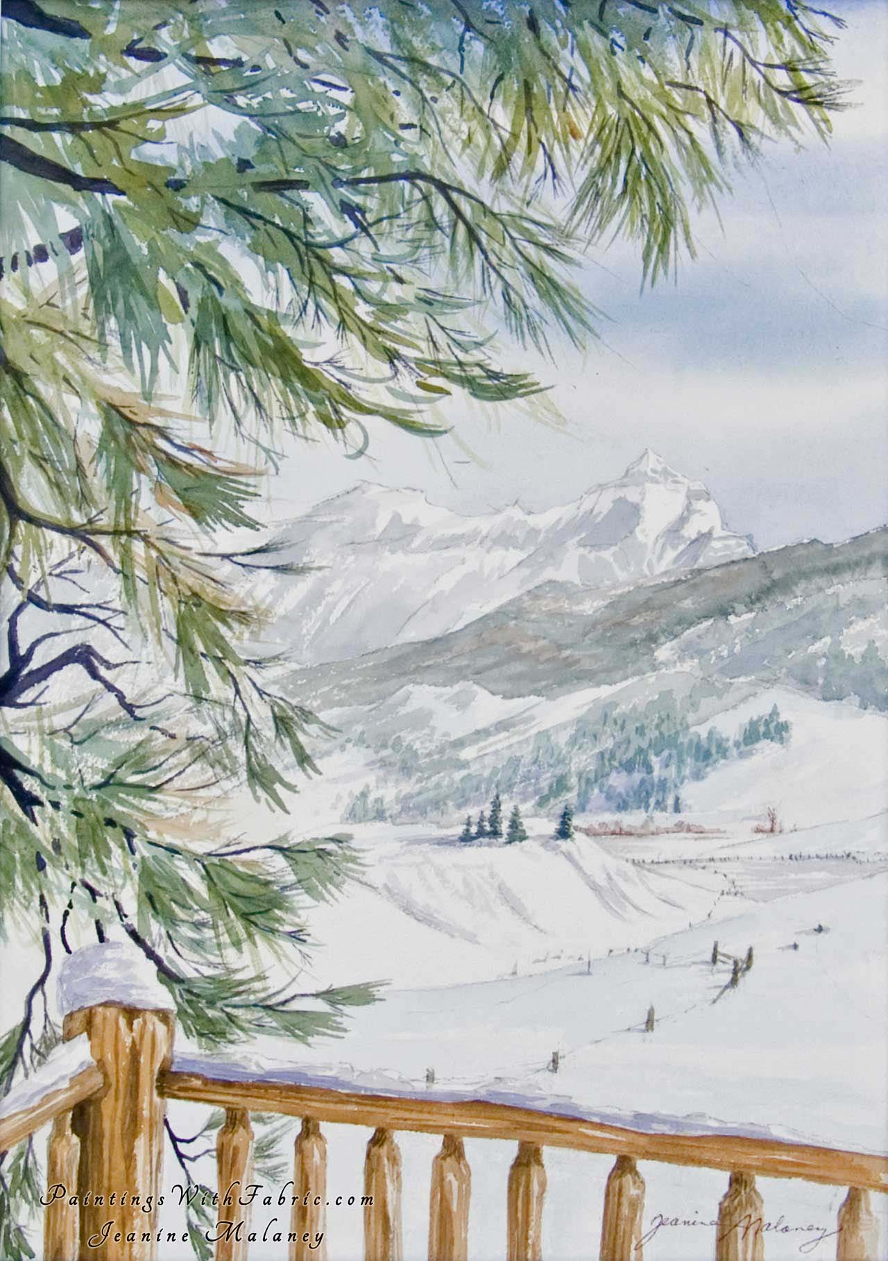 Squaretop Mountain Unframed Original Watercolor Painting of a winter mountain landscape