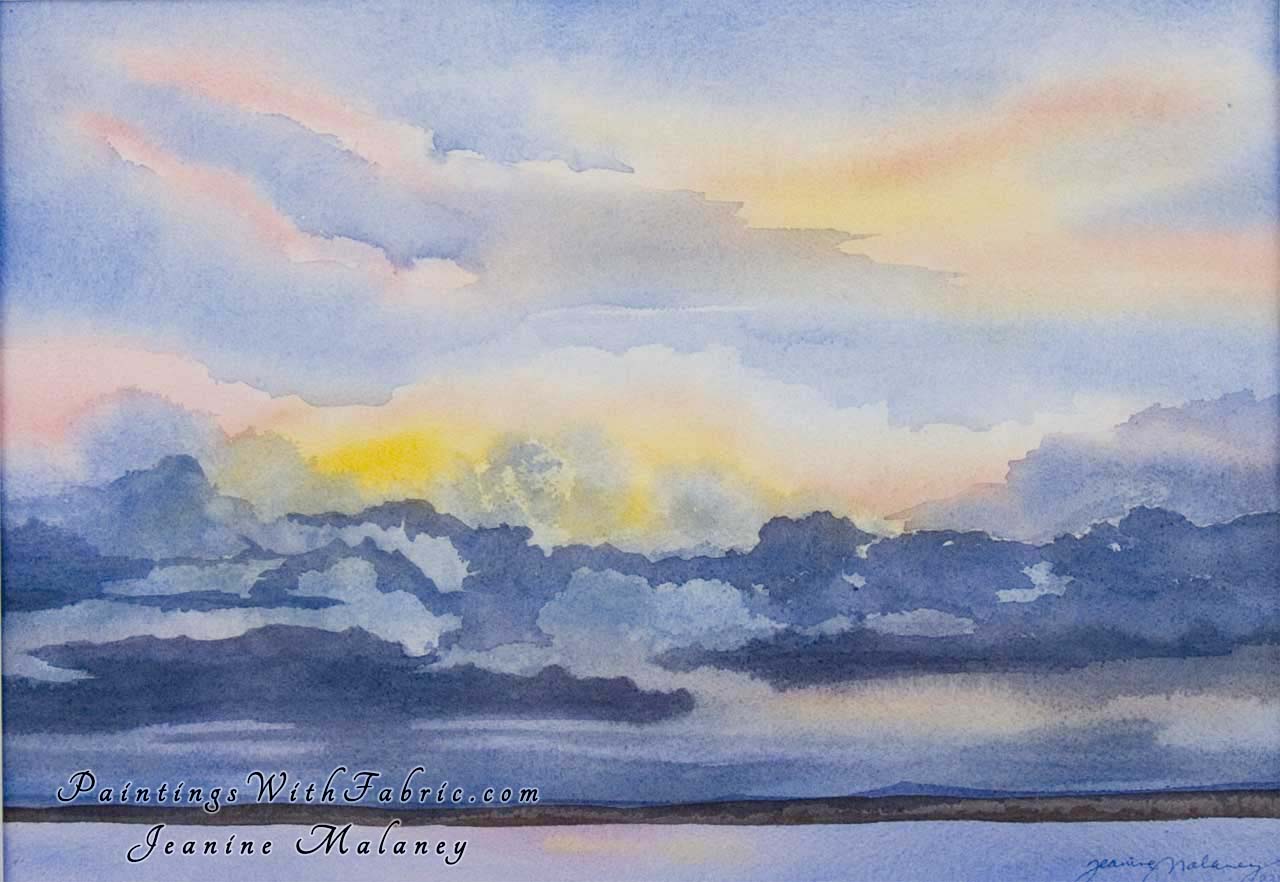 Gift of a New Day Unframed Original Watercolor Painting of a Colorado Sunrise on Village Lake outside of Pagosa Springs